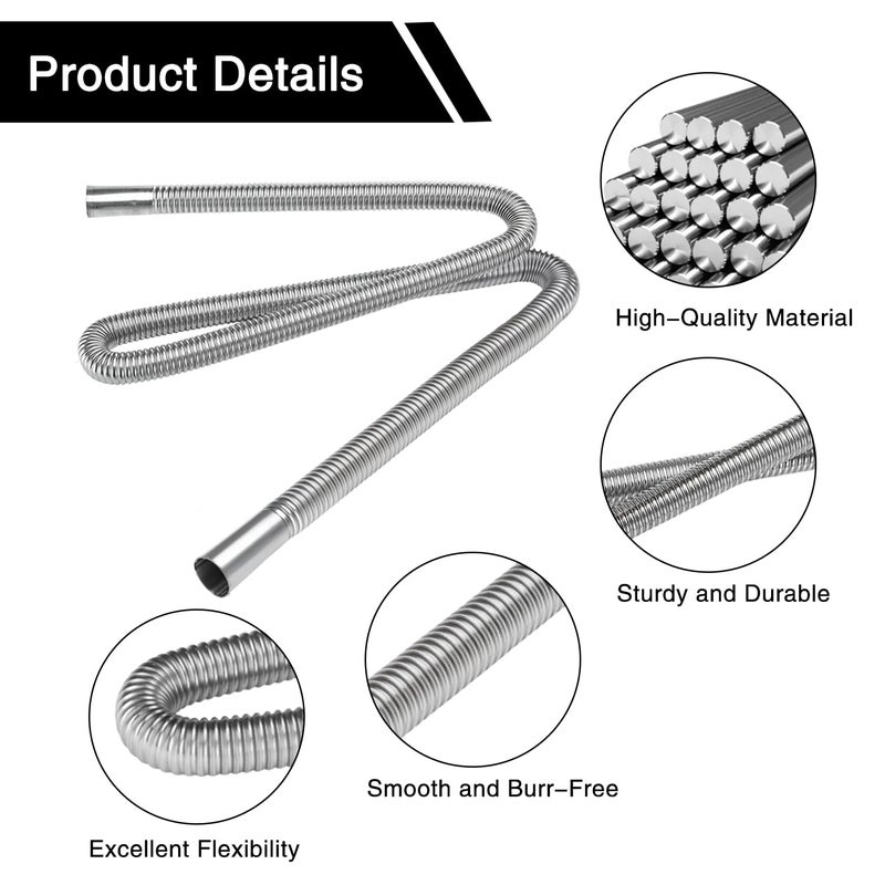 Cayludg 1 Inch Stainless Steel Exhaust Hose, 120CM/47.24 Inch Flexible Diesel Heater Exhaust Pipe, Parking Air Heater Exhaust Pipe Tubing, Fuel Tank Diesel Gas Vent Hose with 2 Hose Clamps - Image 3