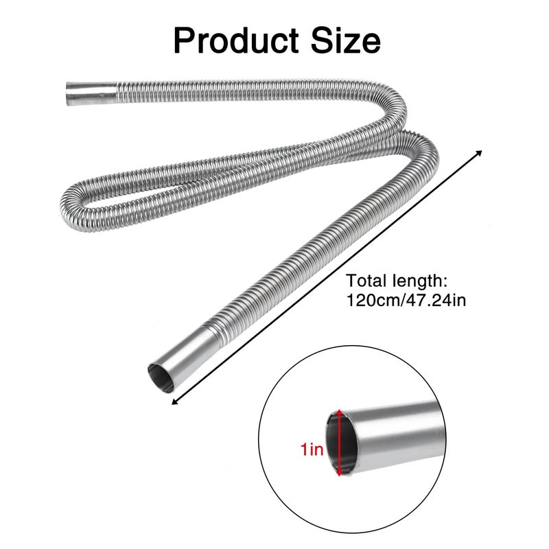 Cayludg 1 Inch Stainless Steel Exhaust Hose, 120CM/47.24 Inch Flexible Diesel Heater Exhaust Pipe, Parking Air Heater Exhaust Pipe Tubing, Fuel Tank Diesel Gas Vent Hose with 2 Hose Clamps - Image 2