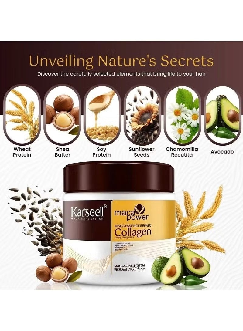 Karseell Collagen Hair Treatment Deep Repair Conditioning Argan Oil Collagen Hair Mask Essence for Dry Damaged Hair All Hair Types 500ml - Image 3
