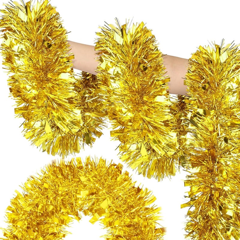 Gralima 50FT Gold Christmas Tinsel Garland, Metallic Twist Shiny Hanging Garland Ornaments for Xmas Tree Party Supplies Thick Thin Metallic Streamers for Indoor Outdoor Decor - Image 1