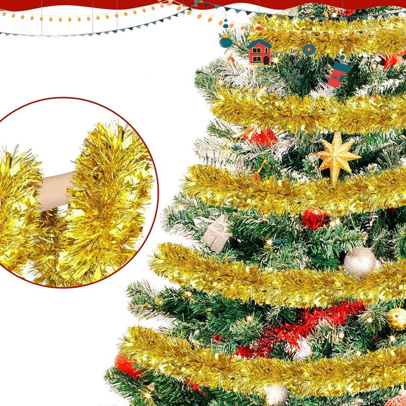 Gralima 50FT Gold Christmas Tinsel Garland, Metallic Twist Shiny Hanging Garland Ornaments for Xmas Tree Party Supplies Thick Thin Metallic Streamers for Indoor Outdoor Decor - Image 4