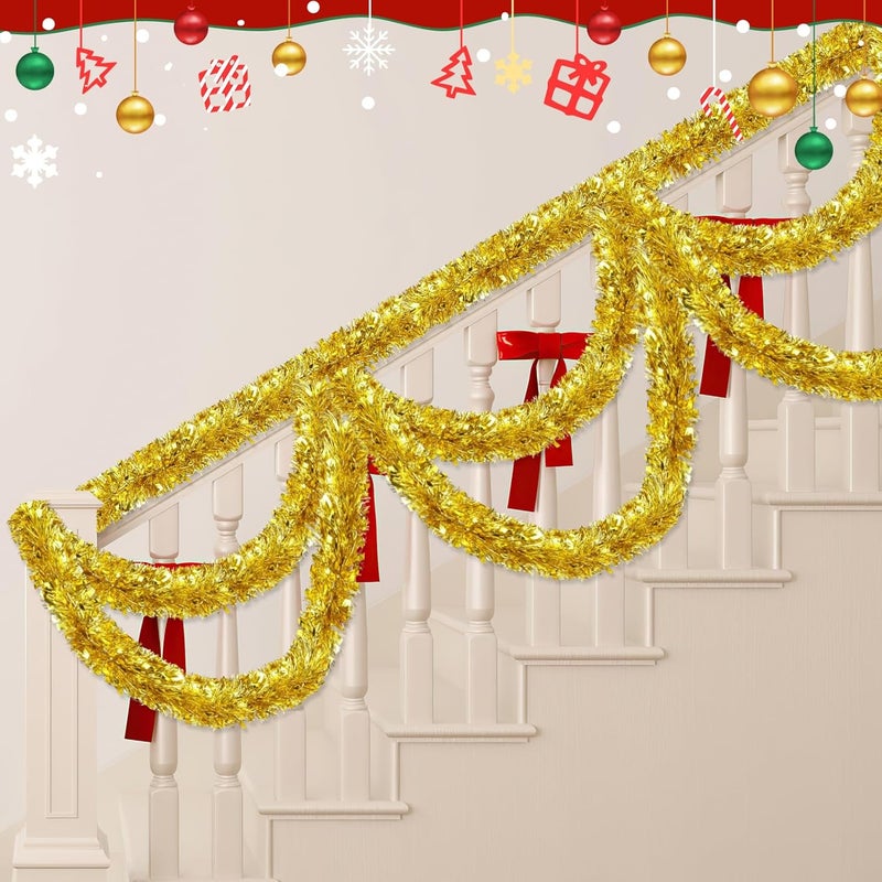 Gralima 50FT Gold Christmas Tinsel Garland, Metallic Twist Shiny Hanging Garland Ornaments for Xmas Tree Party Supplies Thick Thin Metallic Streamers for Indoor Outdoor Decor - Image 5