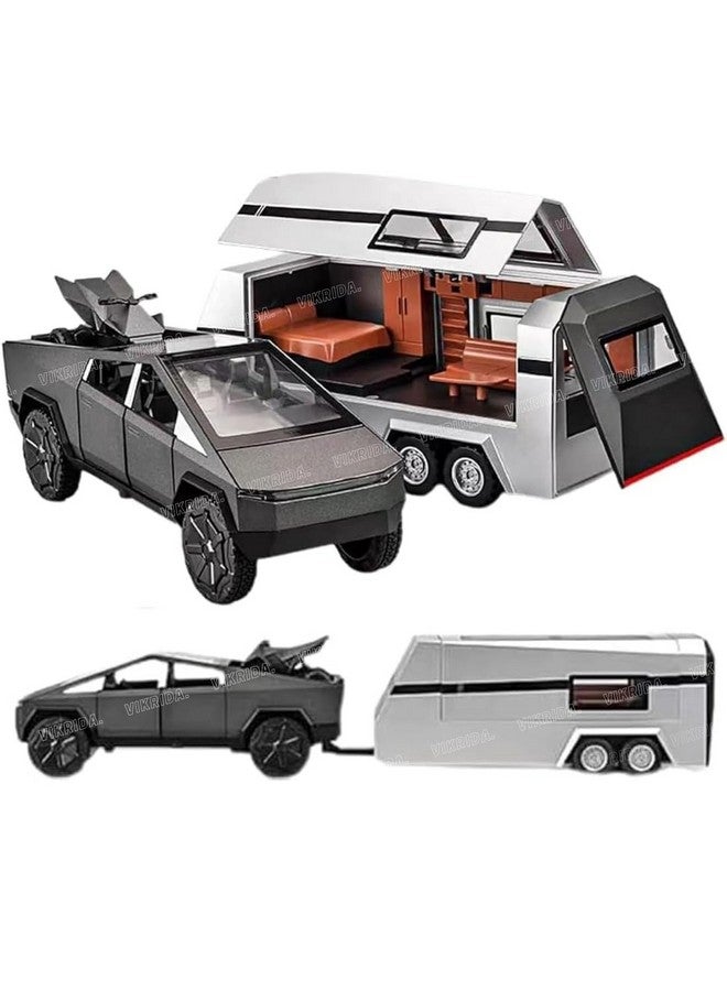 VikriDA 1/32 Pickup Trailer RV Model Kit, Off-Road Vehicle Alloy,Car Model Diecast Metal Toy,Truck Model Simulation Sound Light,Gifts for boy Girl (Black) - Image 1