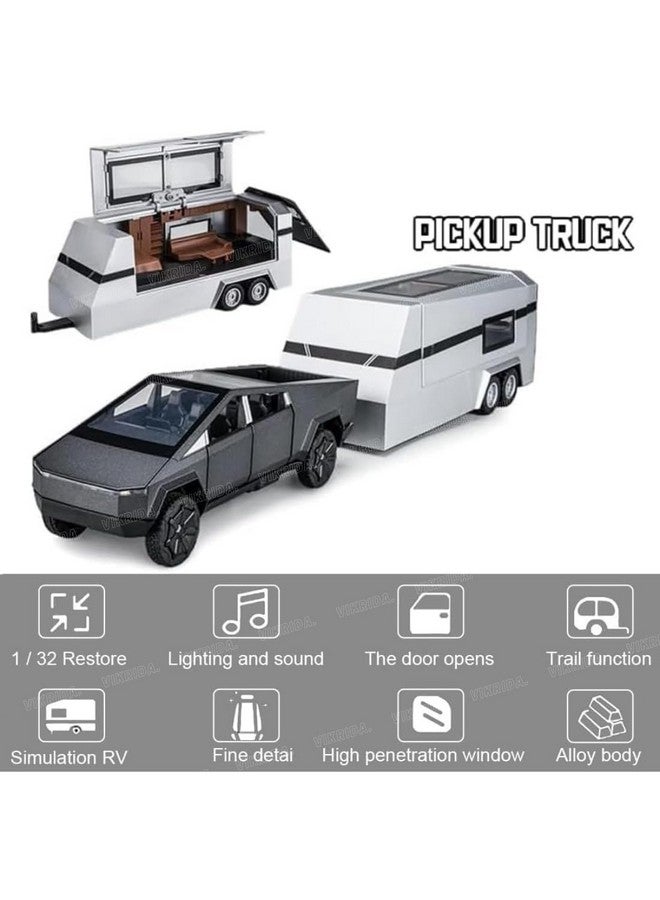 VikriDA 1/32 Pickup Trailer RV Model Kit, Off-Road Vehicle Alloy,Car Model Diecast Metal Toy,Truck Model Simulation Sound Light,Gifts for boy Girl (Black) - Image 3