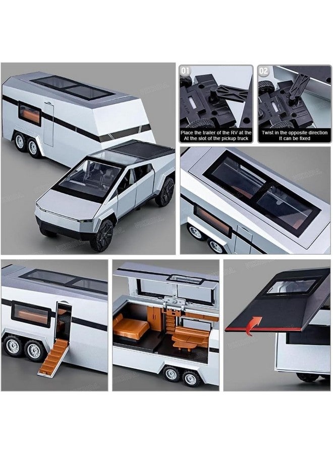 VikriDA 1/32 Pickup Trailer RV Model Kit, Off-Road Vehicle Alloy,Car Model Diecast Metal Toy,Truck Model Simulation Sound Light,Gifts for boy Girl (Black) - Image 5
