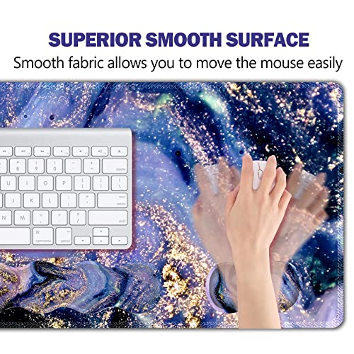 ARTSO Upgraded Extended Gaming Mouse Pad, Keyboard Wrist Rest Pad, Wrist Support Mousepad Set, Artso Large Stable Rubber Base Stitched Edge Desk Pad (35 x15.5 in) for Work, Office, Home, Purple Marble - Image 2