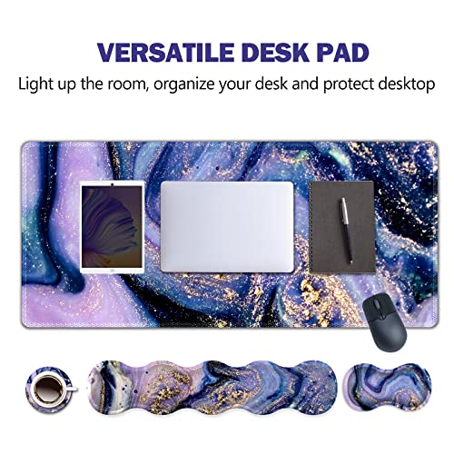ARTSO Upgraded Extended Gaming Mouse Pad, Keyboard Wrist Rest Pad, Wrist Support Mousepad Set, Artso Large Stable Rubber Base Stitched Edge Desk Pad (35 x15.5 in) for Work, Office, Home, Purple Marble - Image 4