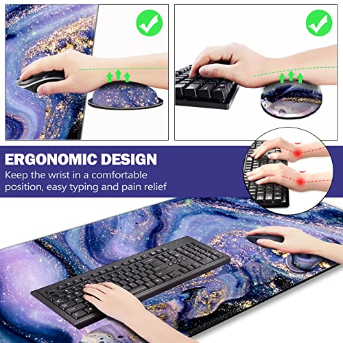 ARTSO Upgraded Extended Gaming Mouse Pad, Keyboard Wrist Rest Pad, Wrist Support Mousepad Set, Artso Large Stable Rubber Base Stitched Edge Desk Pad (35 x15.5 in) for Work, Office, Home, Purple Marble - Image 3