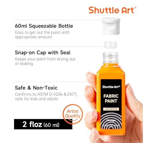 Shuttle Art Fabric Paint 24 Colors Permanent Soft Fabric Paint in Bottles (60ml/2oz) with Brushes &Stencils, Non-Toxic Textile Paint for T-Shirts, Shoes, Jeans, Bags, DIY Projects & Crafts - Image 3