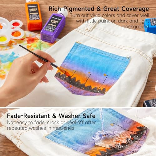 Shuttle Art Fabric Paint 24 Colors Permanent Soft Fabric Paint in Bottles (60ml/2oz) with Brushes &Stencils, Non-Toxic Textile Paint for T-Shirts, Shoes, Jeans, Bags, DIY Projects & Crafts - Image 4