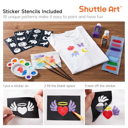 Shuttle Art Fabric Paint 24 Colors Permanent Soft Fabric Paint in Bottles (60ml/2oz) with Brushes &Stencils, Non-Toxic Textile Paint for T-Shirts, Shoes, Jeans, Bags, DIY Projects & Crafts - Image 5