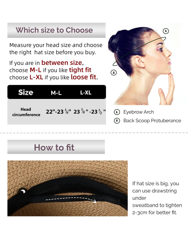 FURTALK Womens Wide Brim Sun Hat with Wind Lanyard UPF Summer Straw Sun Hats for Women - Image 3