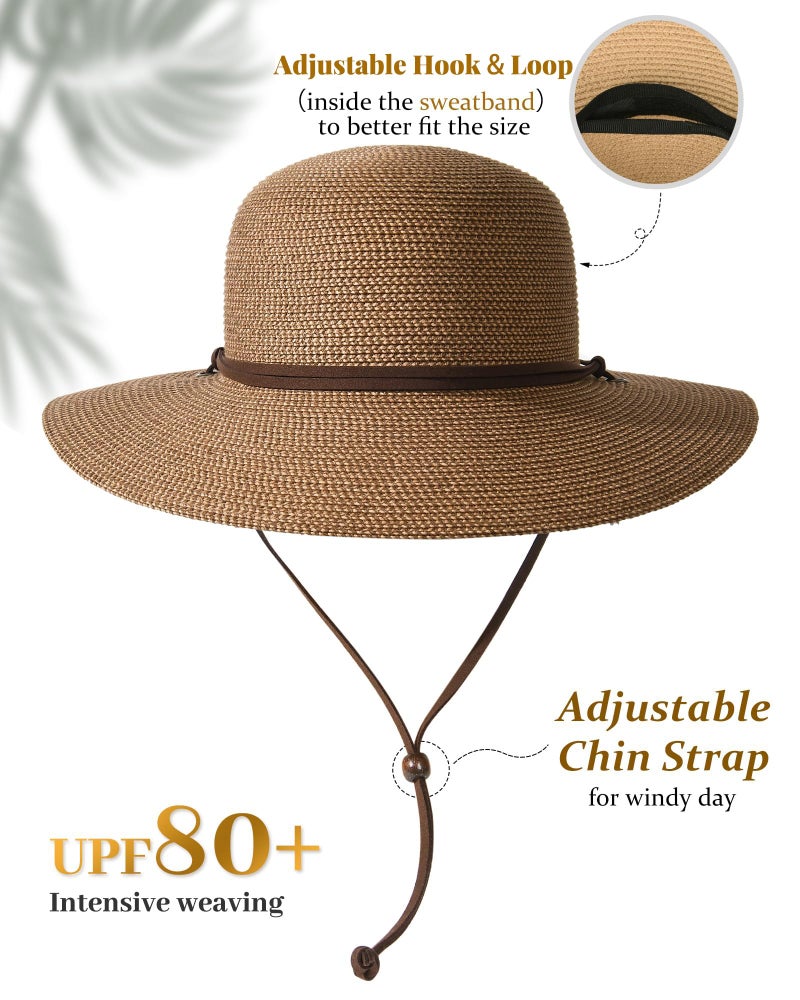 FURTALK Womens Wide Brim Sun Hat with Wind Lanyard UPF Summer Straw Sun Hats for Women - Image 2