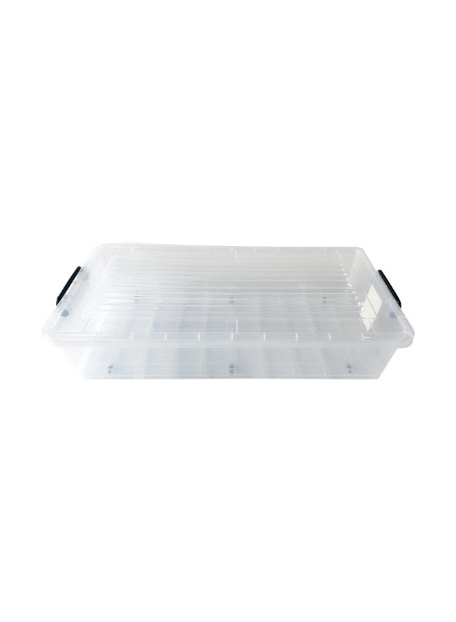 Marcolo Underbed Storage Box 35L Transparent Plastic Organizer with Wheels and Lid Multipurpose Container - Image 1