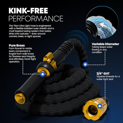 TITAN Flexible Garden Hose 50FT Ultra Lightweight Heavy Duty Water Hose with Brass Fittings Jet Nozzle KinkFree NonExpanding Durable Fabric Hose for Yard Lawn Car Wash Outdoor Use - Image 3