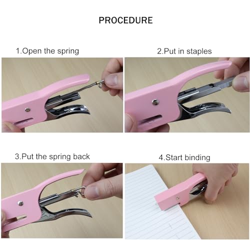 Aacehlh Small Hand-held Stapler Set, 15 Sheet Capacity, Includes 750Pcs Staples and A Staple Remover, Mini Desktop Stapler for Office, School, Home or Travel Use. (Pink) - Image 4