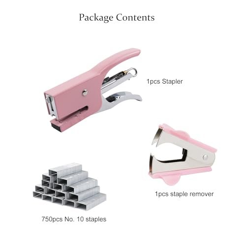 Aacehlh Small Hand-held Stapler Set, 15 Sheet Capacity, Includes 750Pcs Staples and A Staple Remover, Mini Desktop Stapler for Office, School, Home or Travel Use. (Pink) - Image 2