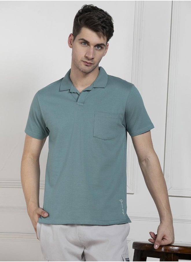 Dennis Lingo Regular Fit Green Cotton Polo Neck T-Shirt  - Image 1