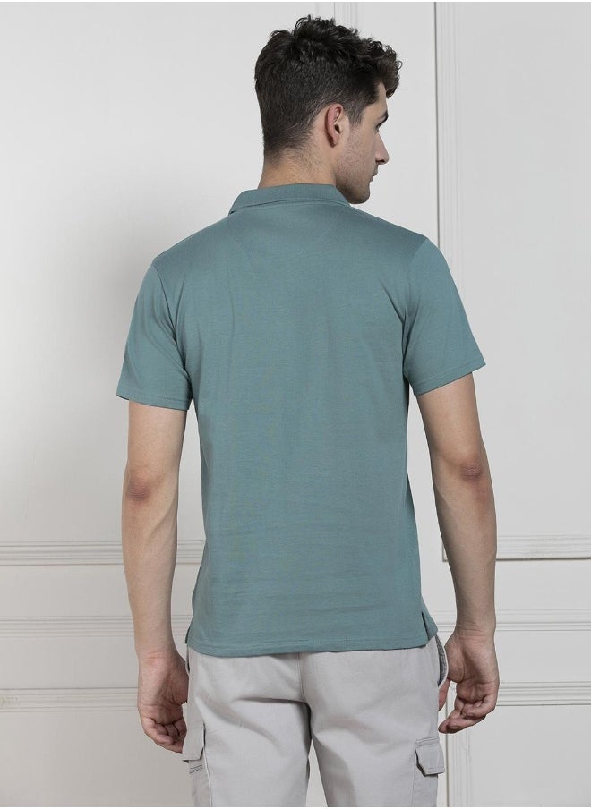 Dennis Lingo Regular Fit Green Cotton Polo Neck T-Shirt  - Image 2