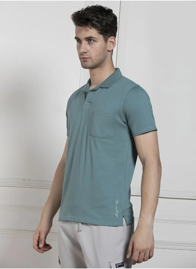 دينيس لينغو Regular Fit Green Cotton Polo Neck T-Shirt