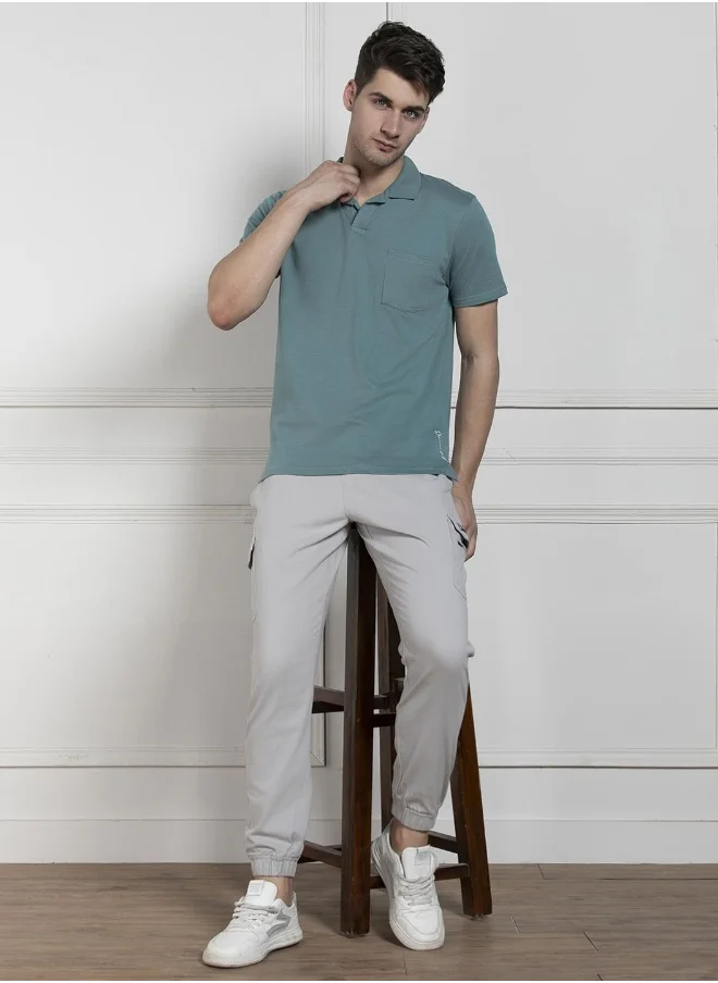 دينيس لينغو Regular Fit Green Cotton Polo Neck T-Shirt