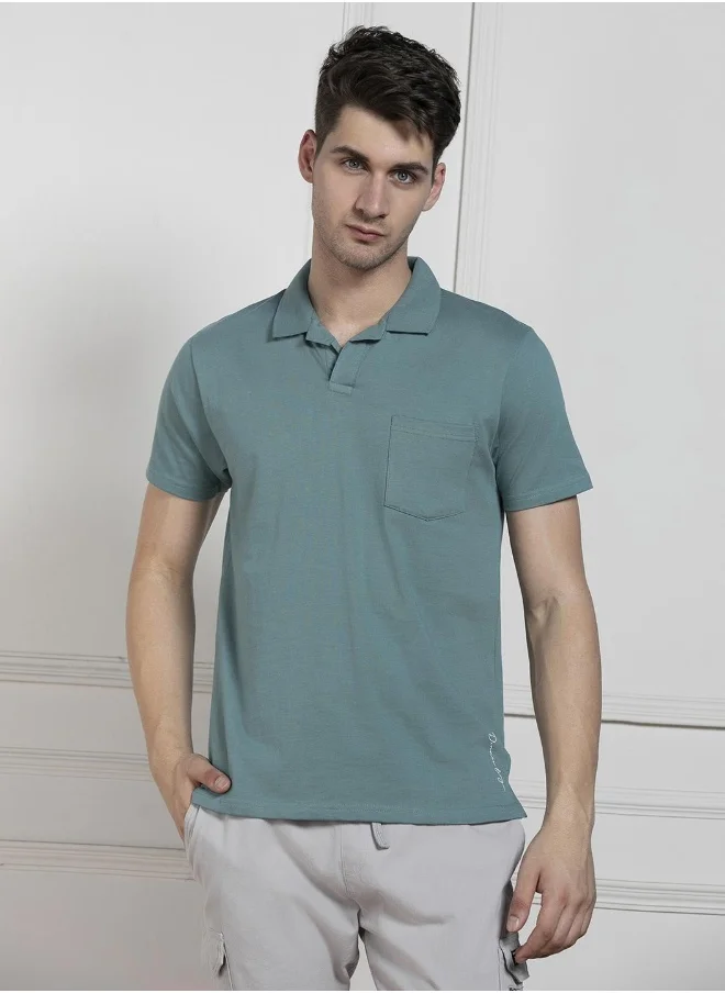 دينيس لينغو Regular Fit Green Cotton Polo Neck T-Shirt