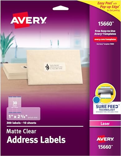 AVERY Avery Easy Peel Clear Address Labels for Laser Printers 1 x 2625 2 PK 15660