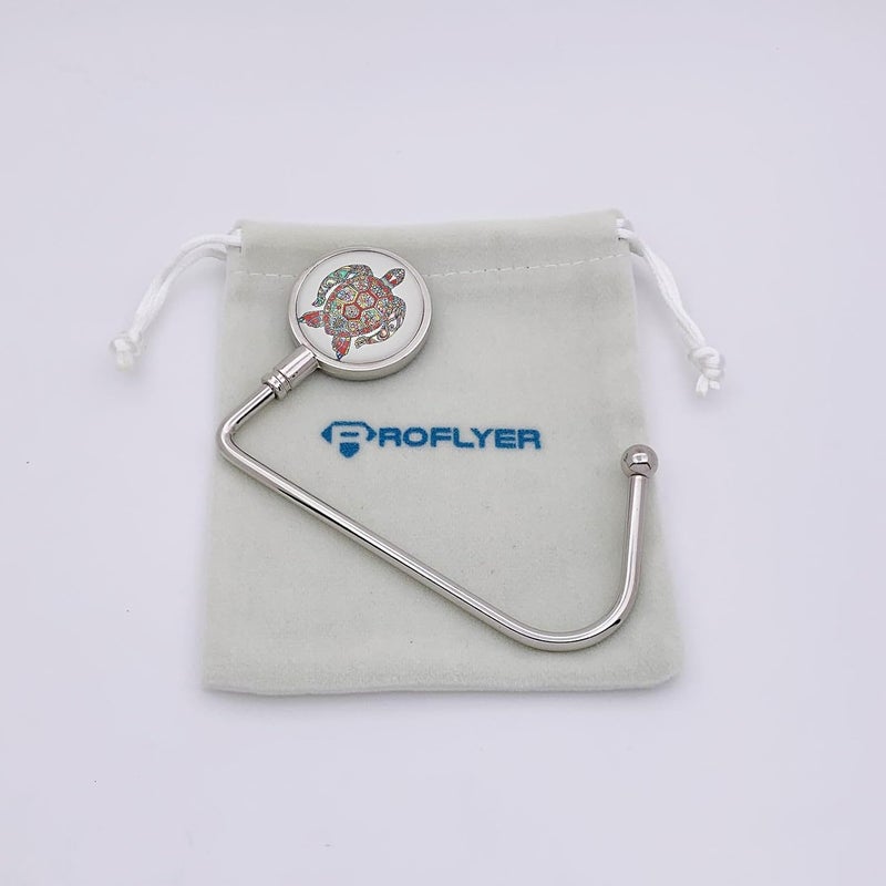 ROFLYER Purse Hook Hanger for Table Bar Long Handbag Hanger Bag Hanger with Velvet Pouch (Colorful Turtle) - Image 2