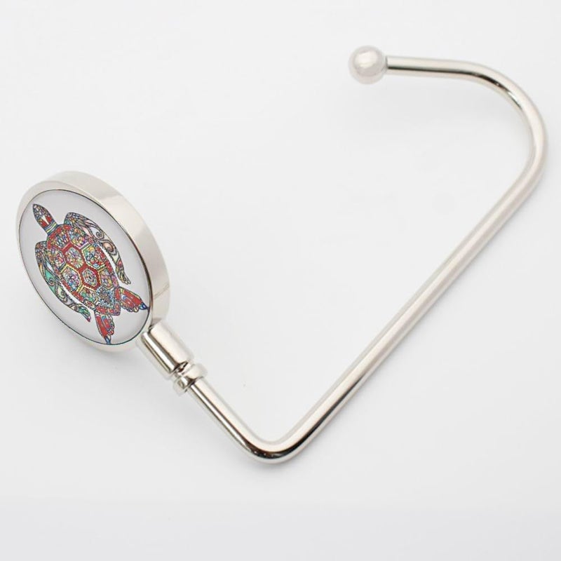 ROFLYER Purse Hook Hanger for Table Bar Long Handbag Hanger Bag Hanger with Velvet Pouch (Colorful Turtle) - Image 3
