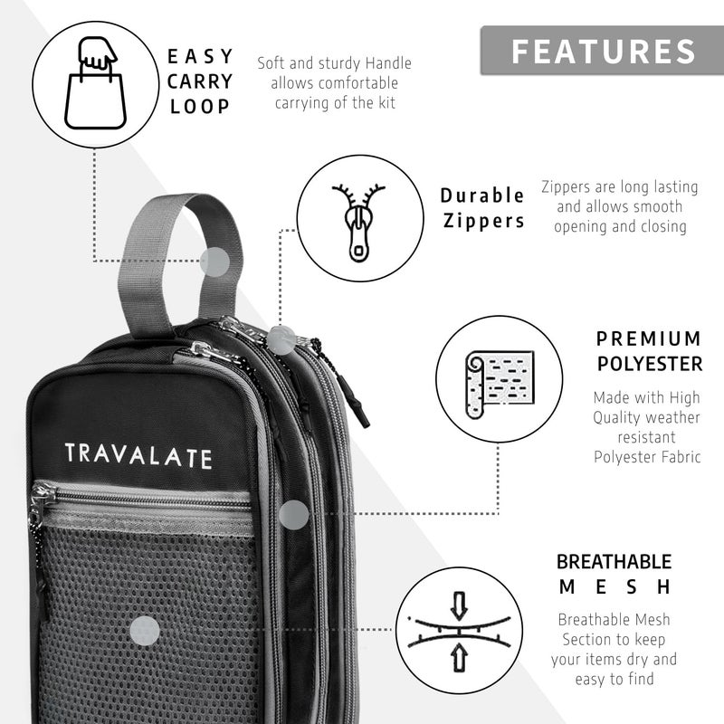 TRAVALATE ® Polyester Cosmetic Makeup Pouch with Multi Pockets, Shaving Kit Toiletry Bag, Waterproof Travel Toiletry Kit for Women and Men – Black - Image 3