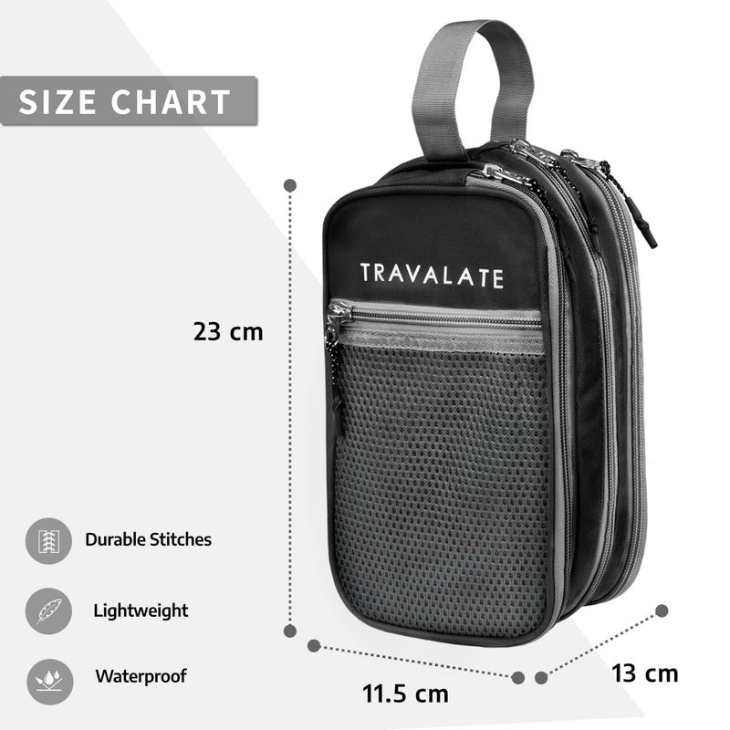 TRAVALATE ® Polyester Cosmetic Makeup Pouch with Multi Pockets, Shaving Kit Toiletry Bag, Waterproof Travel Toiletry Kit for Women and Men – Black - Image 2