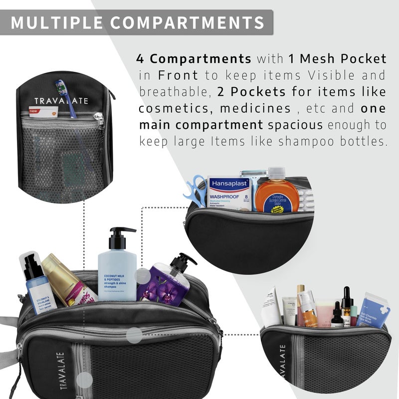 TRAVALATE ® Polyester Cosmetic Makeup Pouch with Multi Pockets, Shaving Kit Toiletry Bag, Waterproof Travel Toiletry Kit for Women and Men – Black - Image 4