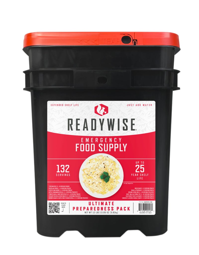 READYWISE  Emergency Food Supply 132 Servings 1 Bucket FreezeDried MRE Survival and Adventure Essentials for Camping Hiking  Emergencies Individually Packaged Up to 25 Year Shelf Life