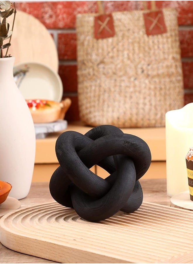 Wood Chain Link Decor 3 Link Wood Knot Hand Carved Coffee Table Decor Home Living Room Bedroom Decoration Black