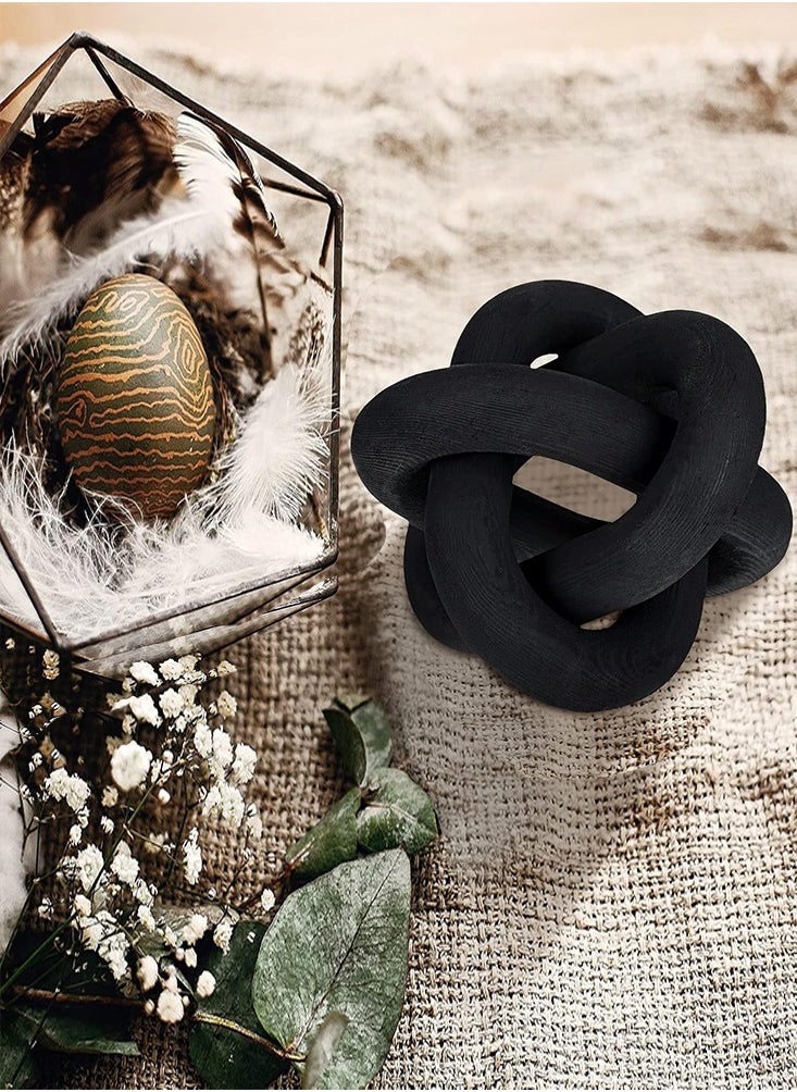 Wood Chain Link Decor 3 Link Wood Knot Hand Carved Coffee Table Decor Home Living Room Bedroom Decoration Black