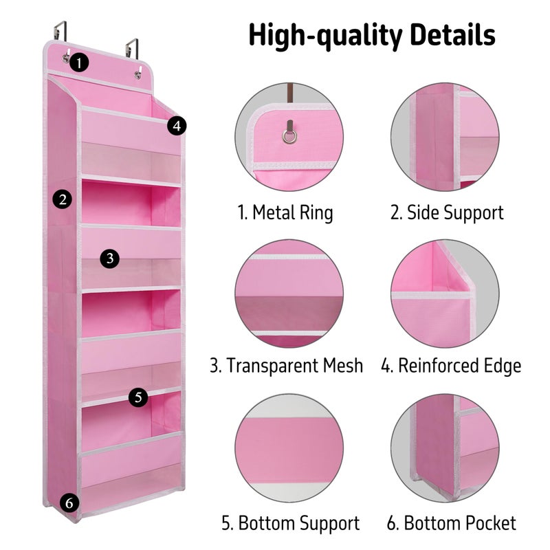 Giraffe Creation Over Door Organizer with 4 Large Capacity Pockets, Heavy Duty Hanging Organizer Storage for Closet Bathroom Nursery Bedroom Dorm, Toys Cosmetics Sundries and Baby Essentials, Pink - Image 4