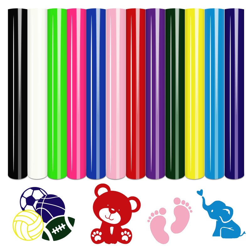 حزمة فينيل نقل الحرارة من تينت نوت مع 12 لون متنوع 12 بوصة × 10 بوصة فينيل HTV لطابعة كريكت فينيل قابل للطباعة للقمصان والملابس والحقائب والأحذية متوافق مع سيلويت كامييو