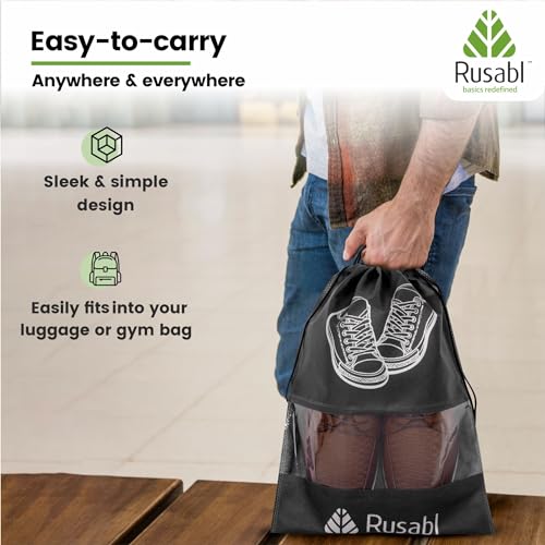 Rusabl Shoe Bag for Travel (Pack of 12, Black) Non Woven, See Through Window, Drawstring Closure, Travel Organiser Pouch for Women & Men Sports Shoes, Sandals, Slippers, Footwear Cover for Travelling - Image 3