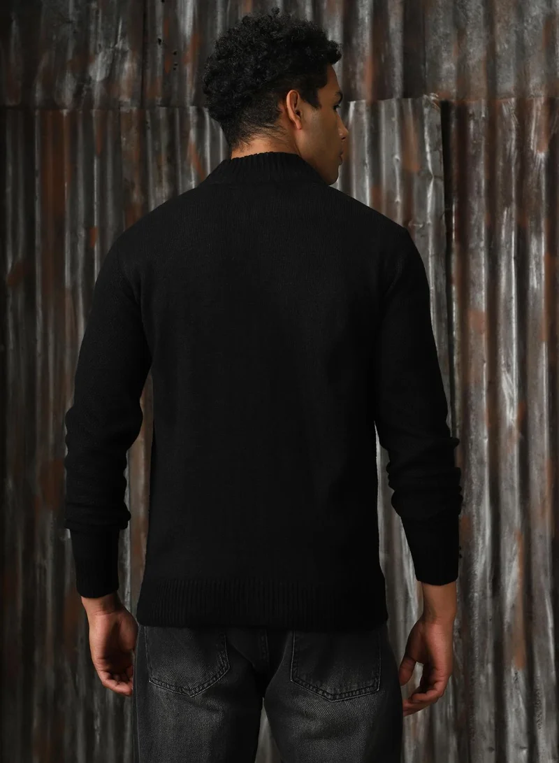 HIGH STAR Men's Black 100% Acrylic Solid Sweater