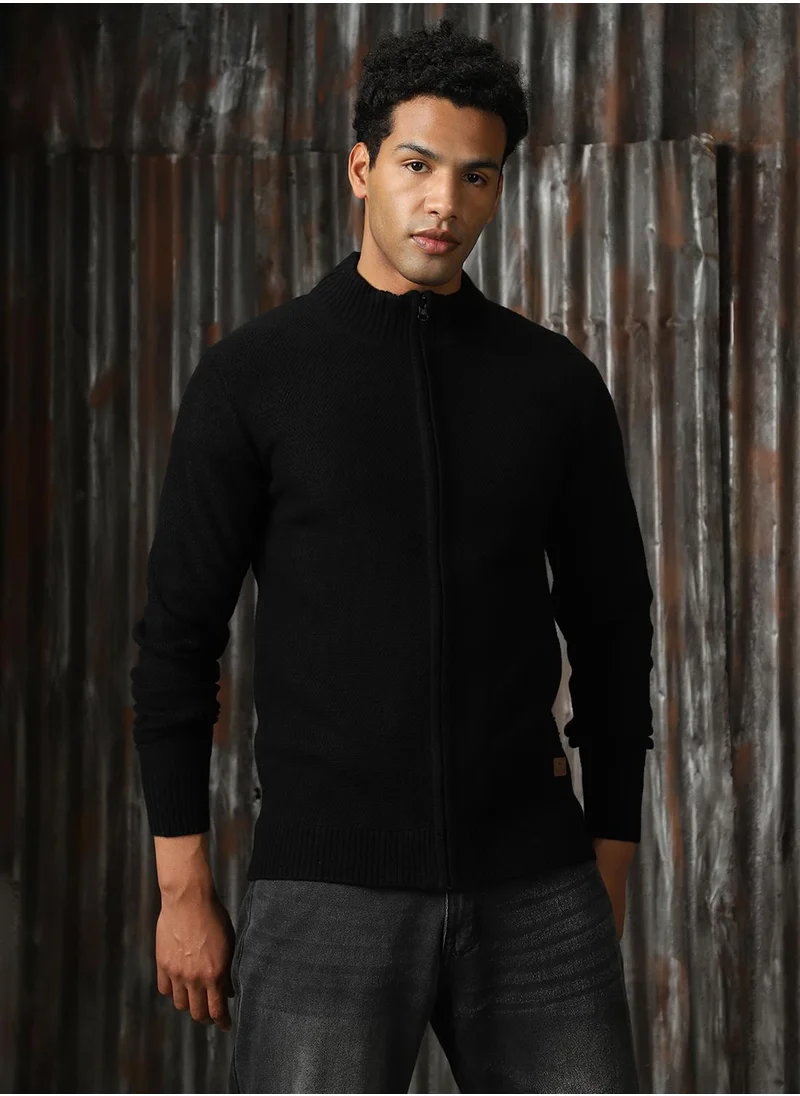 HIGH STAR Men's Black 100% Acrylic Solid Sweater