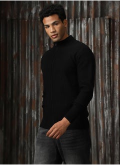 HIGH STAR Men's Black 100% Acrylic Solid Sweater  - Image 2