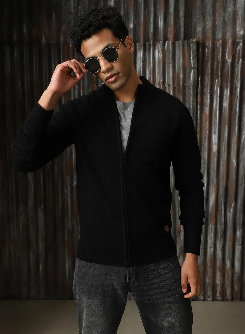 HIGH STAR Men's Black 100% Acrylic Solid Sweater