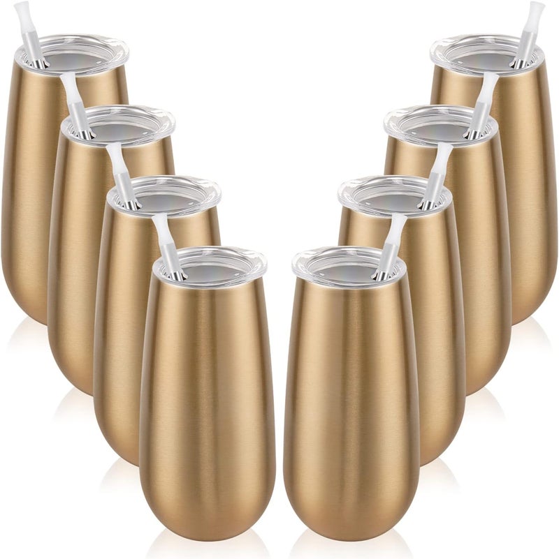 Lifecapido 8 Pack Insulated Champagne Tumblers, Stemless Champagne Tumbler 6 Oz, Champagne Flutes Wine Tumbler, Unbreakable Cocktail Cups with Lid, Gift for Family Friends Christmas Birthday Wedding (Gold) - Image 1