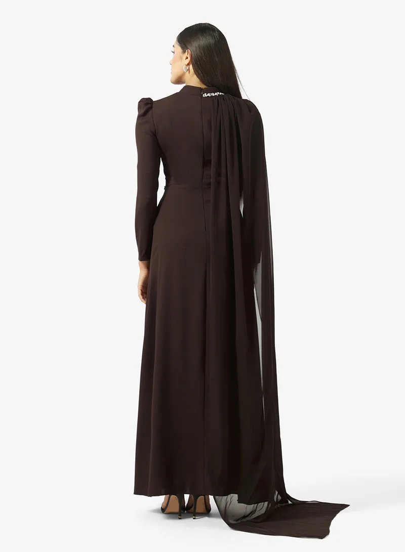 اكاديا فاشن SHAWL DETAILS CREPE CHIFFON DRESS
