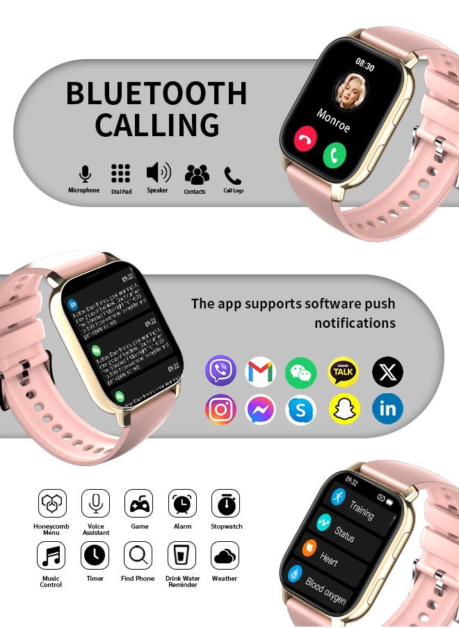 WAPIK Korean Brand P5S Smart Watch,Business Smartwatch,Waterproof Fitness Watch, Bluetooth Calling,Smart watch for Men, Zinc Alloy Vacuum Plating, Heart Rate Monitoring,Smart watch for women Gold dial + pink strap  - Image 2