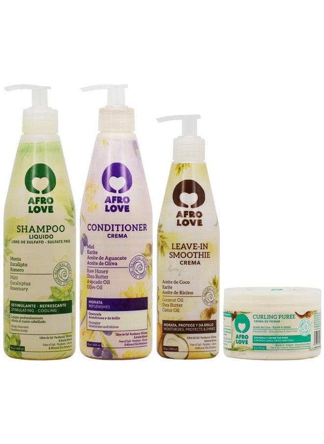 Afro Love - Afro & Love Shampoo 16 Ounces Conditioner 16 Ounces Leave In Smoothie 10 Ounces And Curling Puree 8 Ounces Set - Image 1