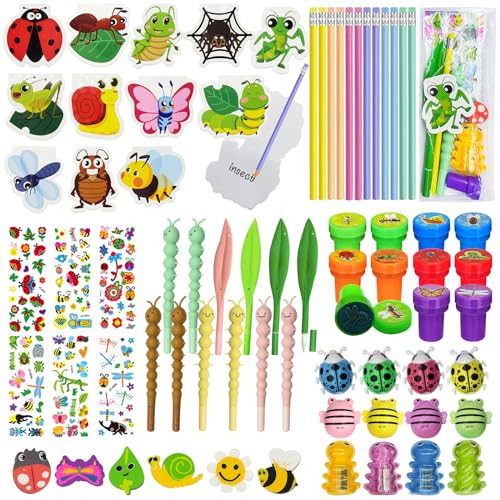 Cinrobiye 96 Pcs Insect Party FavorsBug Bee Spring Birthday Goodie Bag Fillers with Pens Pencils Erasers Stickers Notebooks Stamps Sharpeners Class Prizes for School Summer Party Supplies - Image 1