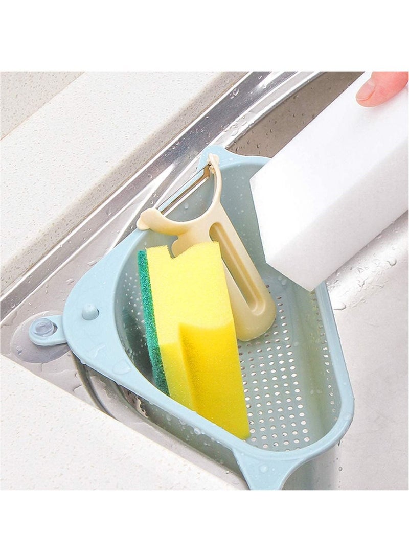 نيبمينينت Triangle Sink Storage Holder 2 Pcs Multifunctional Triangular Drain Shelf Rack Sponge with Suction Cup for Kitchen Bathroom Corner Hanging Basket (Blue) - Image 3
