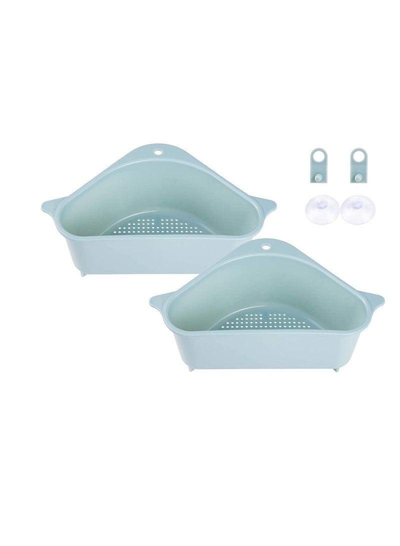 نيبمينينت Triangle Sink Storage Holder 2 Pcs Multifunctional Triangular Drain Shelf Rack Sponge with Suction Cup for Kitchen Bathroom Corner Hanging Basket (Blue) - Image 4