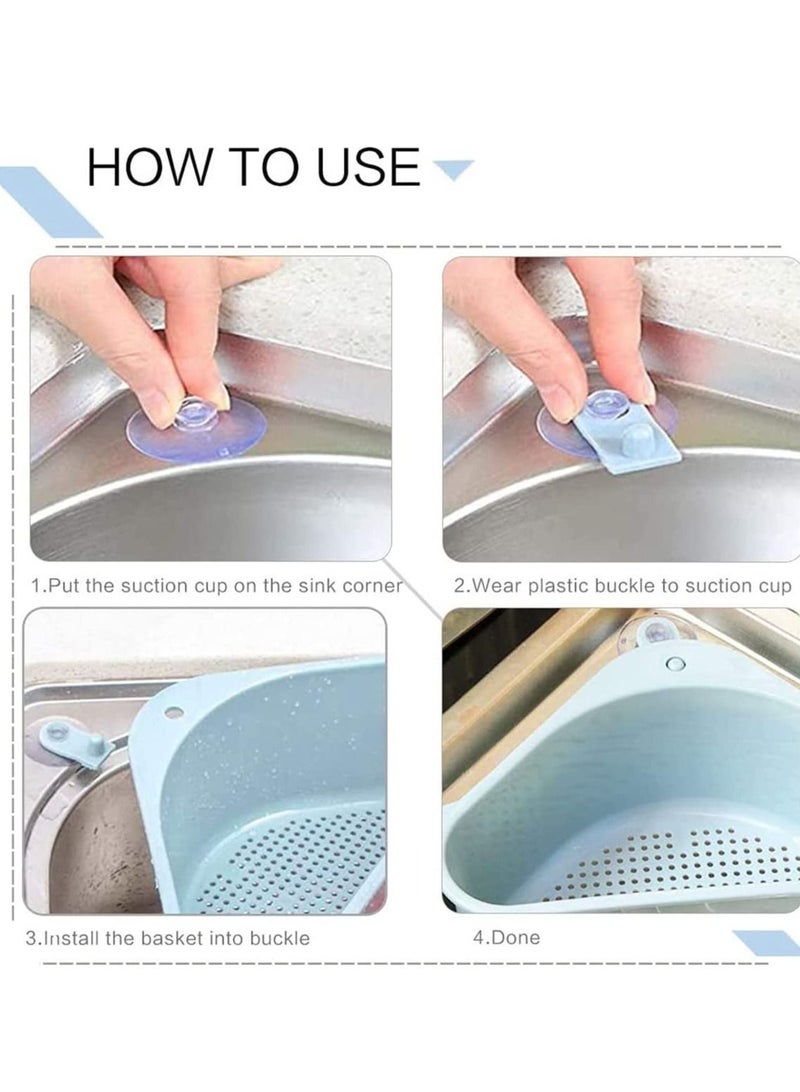 نيبمينينت Triangle Sink Storage Holder 2 Pcs Multifunctional Triangular Drain Shelf Rack Sponge with Suction Cup for Kitchen Bathroom Corner Hanging Basket (Blue) - Image 5
